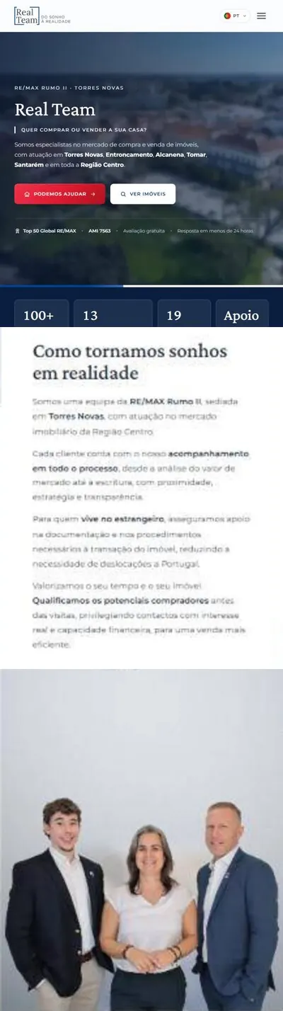 Site realteam.pt no telemóvel